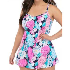 NWT Kim Rogers M Floral Double Ruffle Swim Dress 116452
